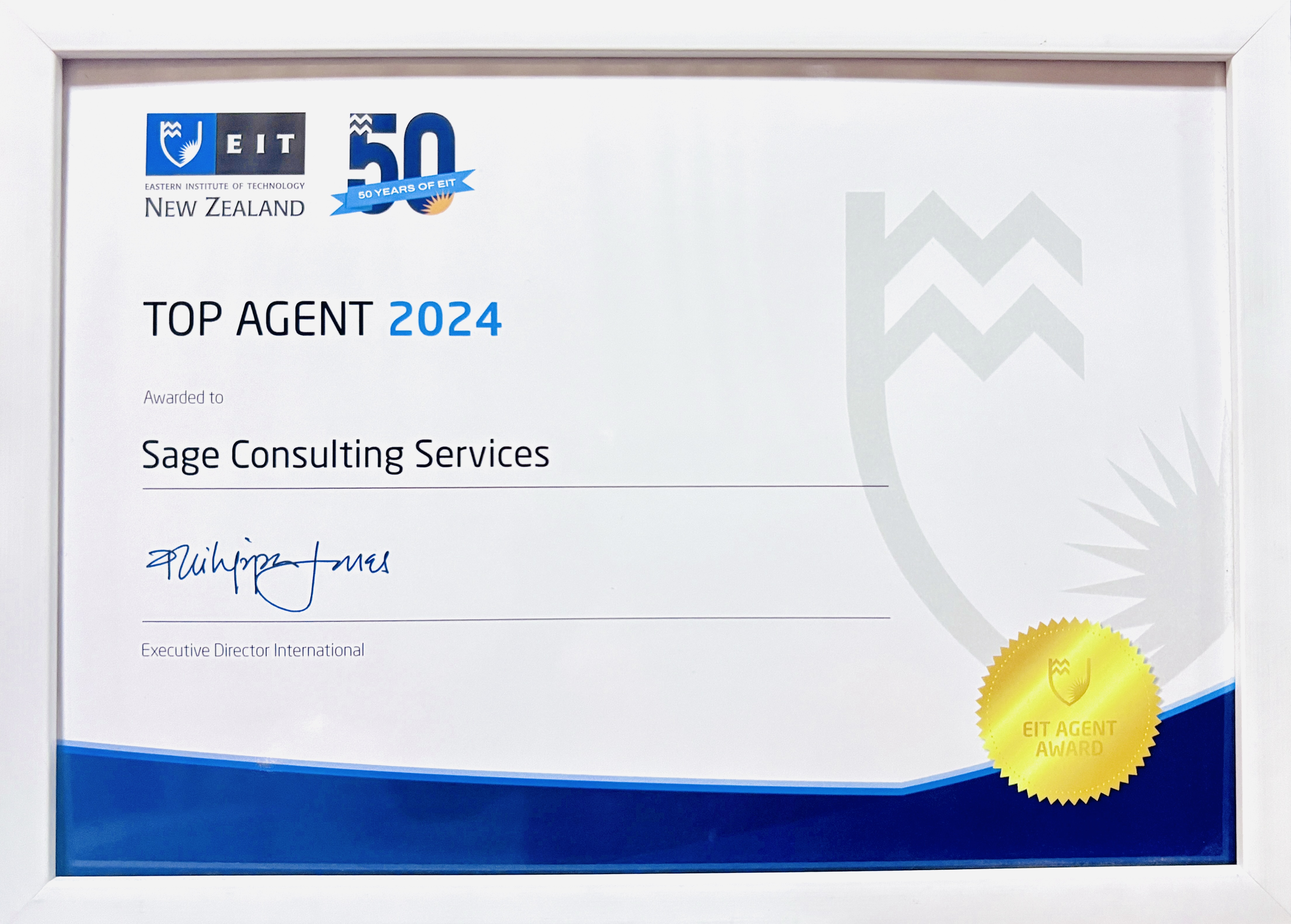 Eastern Institute of Technology (Celebrating 50 Years of EIT) - Top Agent Award 2024